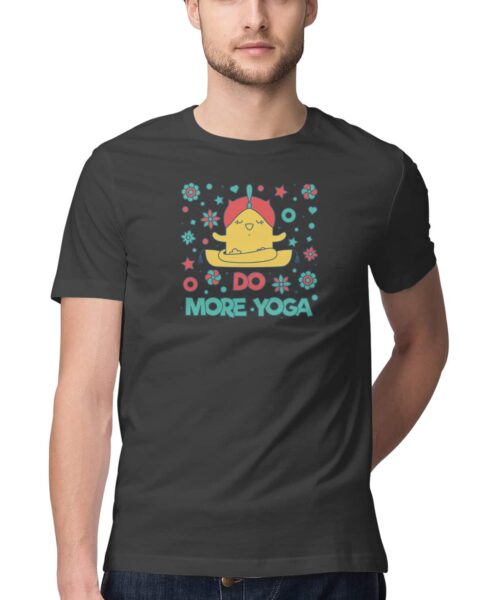 Do More Yoga Yogi Emoji Typography Funny T Shirt – Quirky Pop Art Printed Cotton Tee India Unisex Casual Wear