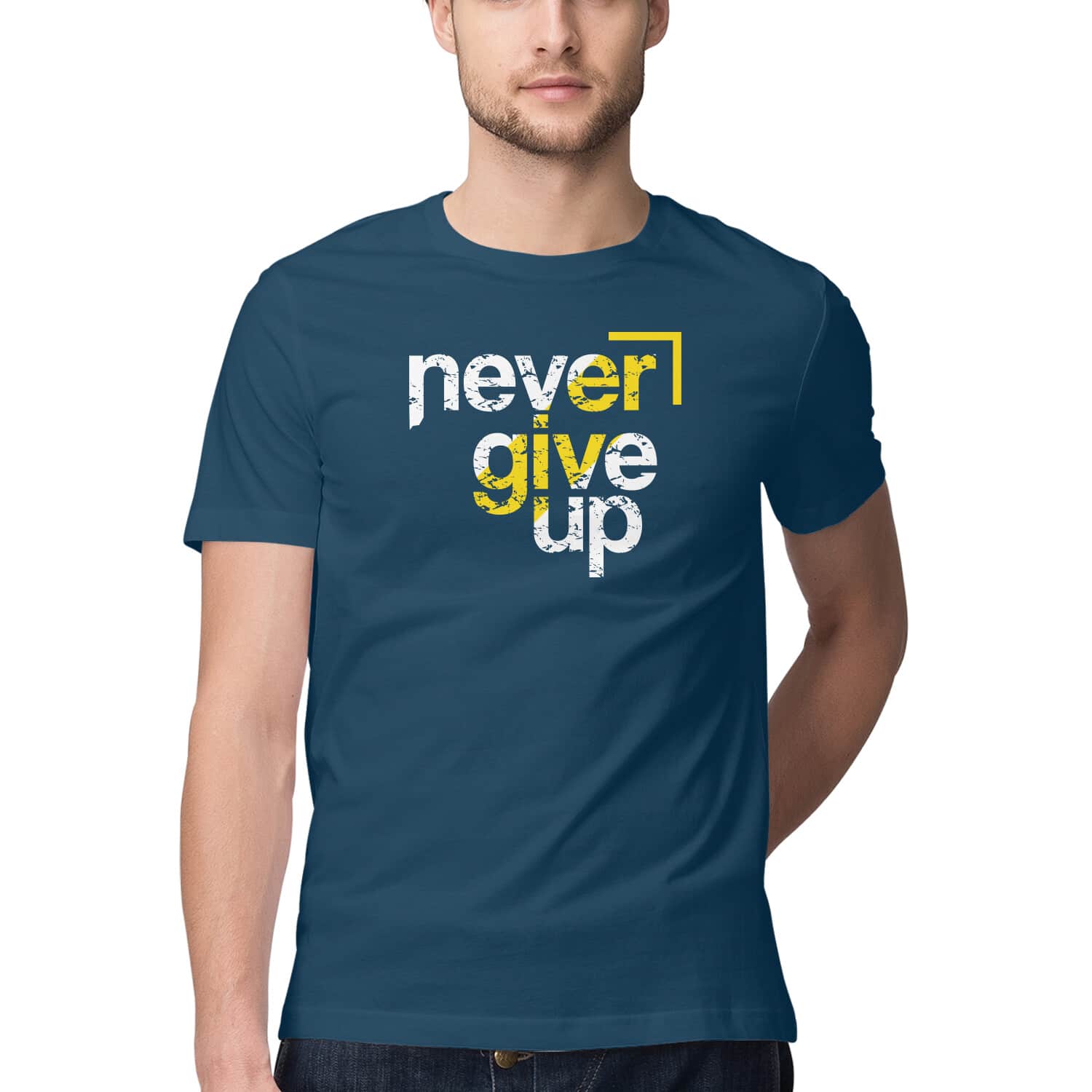 Never Give Up Typography T-Shirt 💪 Motivational Cotton Graphic Tee India Never Give Up Typography T-Shirt 💪 Motivational Cotton Graphic Tee India - Image 2