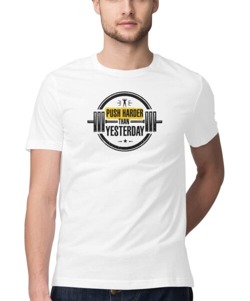 Push Harder Than Yesterday T-Shirt 💪 Motivational Gym Fitness Tee India