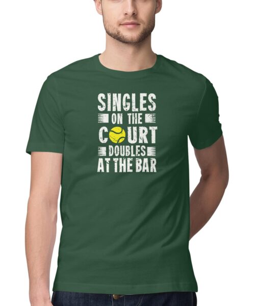 Alternative view of Singles on Court Doubles at Bar T-Shirt 🎾🍸 | Funny Tennis Drinking Tee India