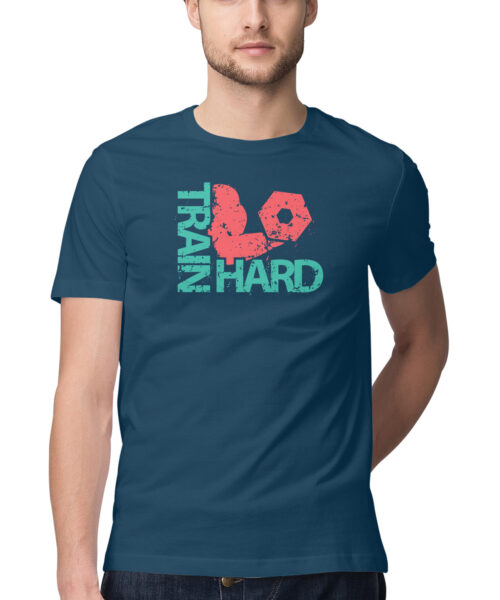 Alternative view of Train Hard Dumbbell Gym T-Shirt 💪🔥 | Motivational Workout Tee Online India