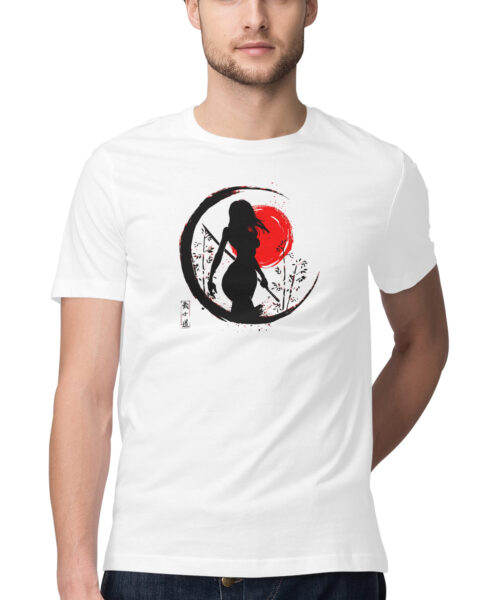 Samurai girl on sunset background ,the inscription in Japanese means the way of a warrior