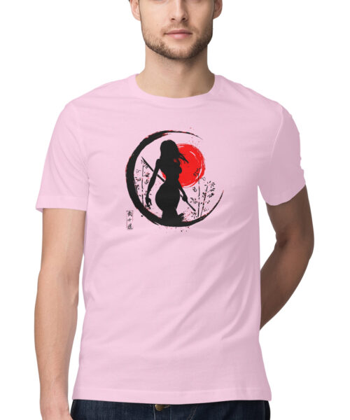 Alternative view of Samurai girl on sunset background ,the inscription in Japanese means the way of a warrior
