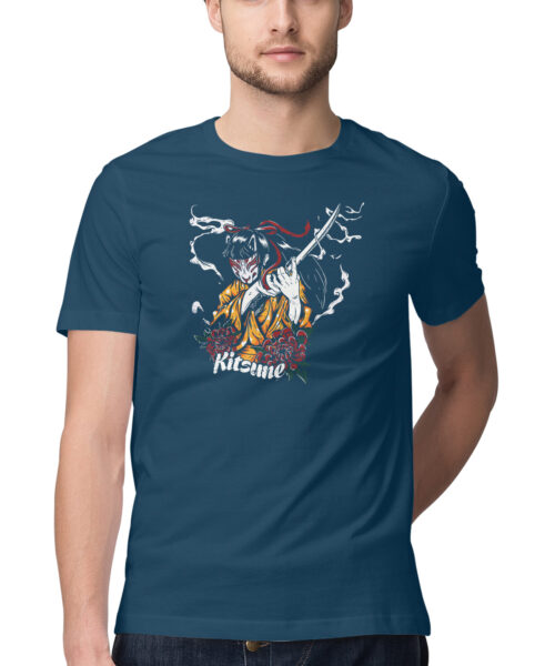 Alternative view of Women with kitsune mask Japanese demon fox with smoke power of katana illustration