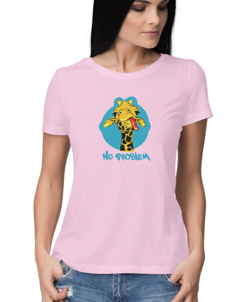Shop the Best Funny and Sarcastic T-shirts for Men and Women at Manmarzee – The Ultimate Online T-shirt Store in India "No Problem" Funny Giraffe Women's T-Shirt 🦒 | Quirky T-Shirts | Pink & White | S-5XL | India