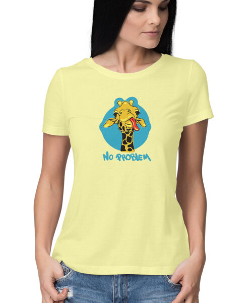 Shop the Best Funny and Sarcastic T-shirts for Men and Women at Manmarzee – The Ultimate Online T-shirt Store in India Alternative view of "No Problem" Funny Giraffe Women's T-Shirt 🦒 | Quirky T-Shirts | Pink & White | S-5XL | India