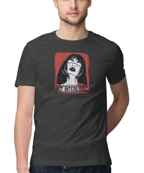 Shop the Best Funny and Sarcastic T-shirts for Men and Women at Manmarzee – The Ultimate Online T-shirt Store in India "Not Interested" Funny T-Shirt for Men 😒 | Quirky T-Shirts | Black & Olive Green | S-5XL | India