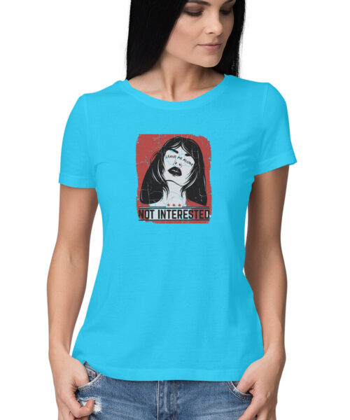 Shop the Best Funny and Sarcastic T-shirts for Men and Women at Manmarzee – The Ultimate Online T-shirt Store in India "Not Interested" Funny Quotes T-Shirt for Women 🙅♀️ | Quirky T-Shirts | Black & Pink | S-5XL | India