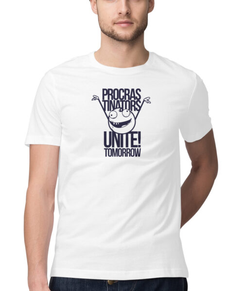 Shop the Best Funny and Sarcastic T-shirts for Men and Women at Manmarzee – The Ultimate Online T-shirt Store in India Procrastinators Unite Funny Quotes T-Shirt 🐼 | Quirky T-Shirts for Men & Women | Navy Blue & White | S-5XL | India