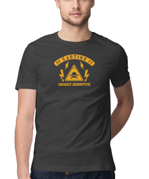 Shop the Best Funny and Sarcastic T-shirts for Men and Women at Manmarzee – The Ultimate Online T-shirt Store in India Funny Quotes T-Shirt - "Caution-Highly Sensitive" Quirky T-Shirts for Men and Women 😂 S-5XL - India - Black & White 👕